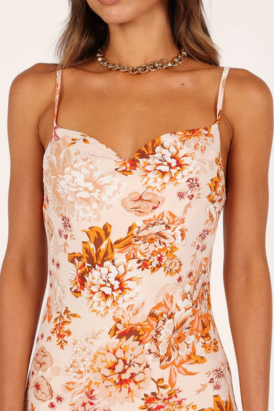 Orange Floral Slip Midi Dress