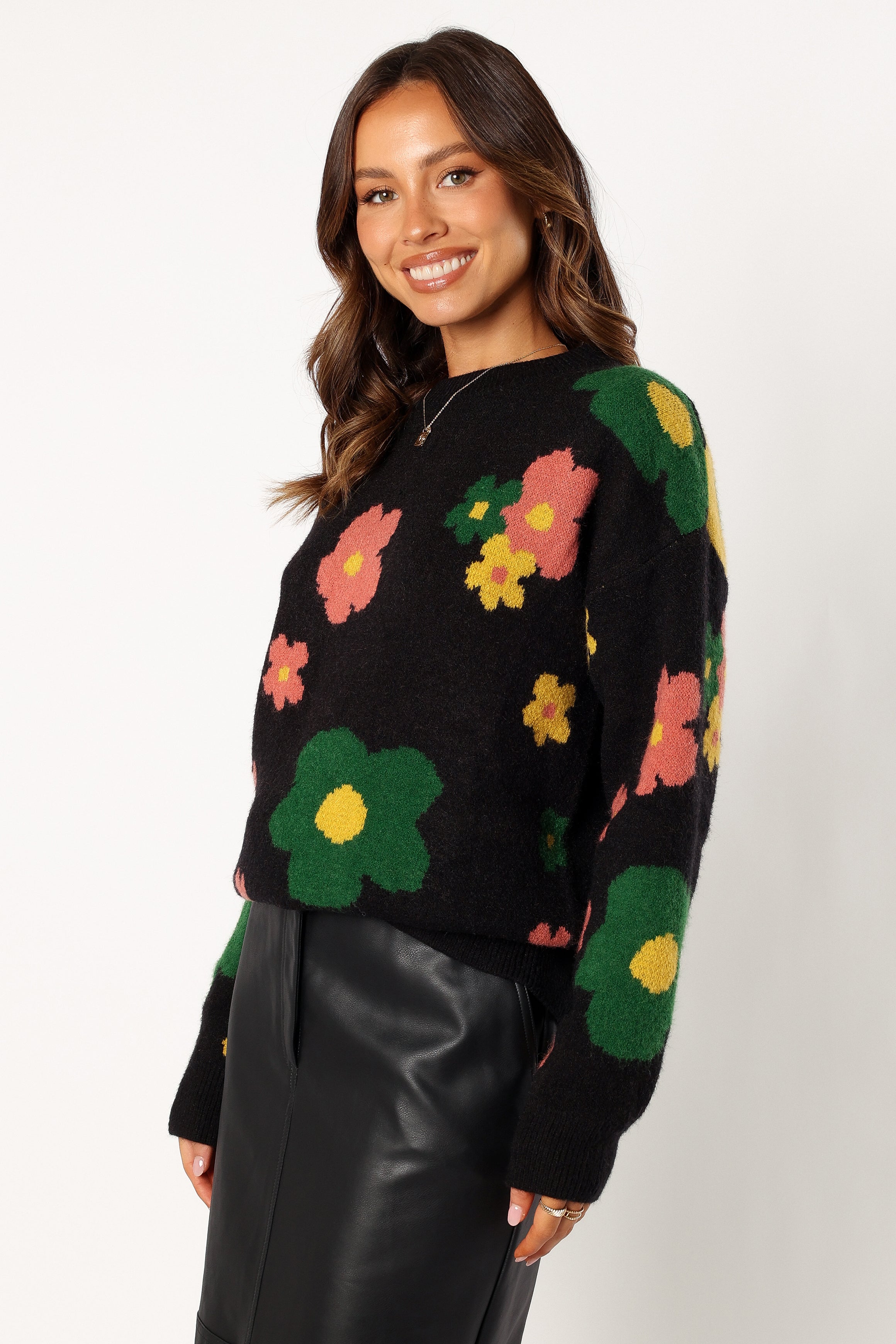 Lexie Multi Color Flower Knit Sweater - Black Multi