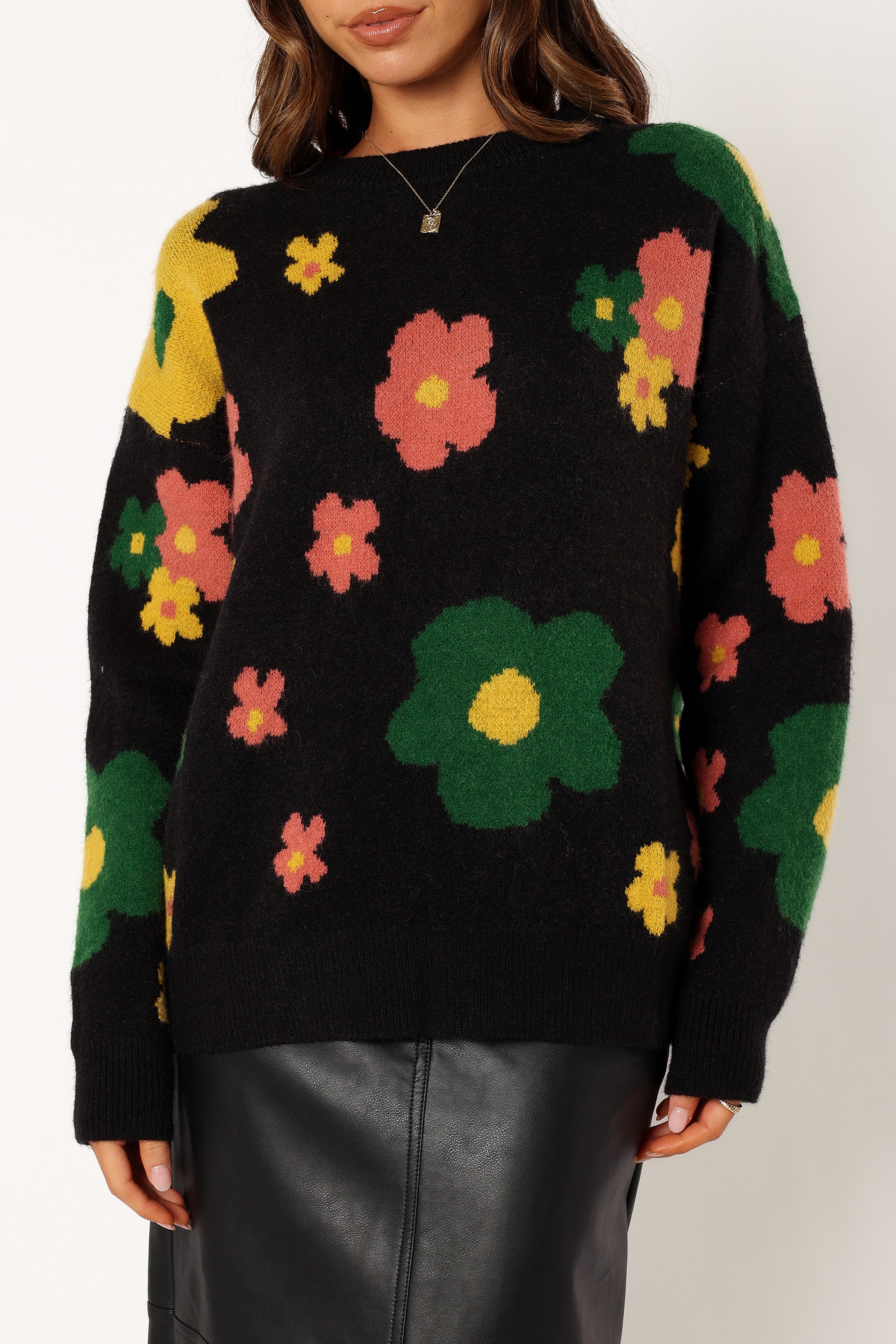 Lexie Multi Color Flower Knit Sweater - Black Multi