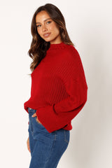 Lorelei Textured Sleeve Knit Sweater - Red