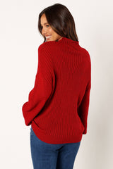 Lorelei Textured Sleeve Knit Sweater - Red