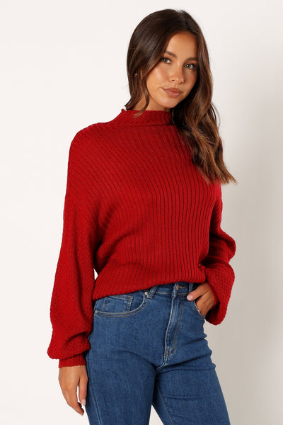 Lorelei Textured Sleeve Knit Sweater - Red