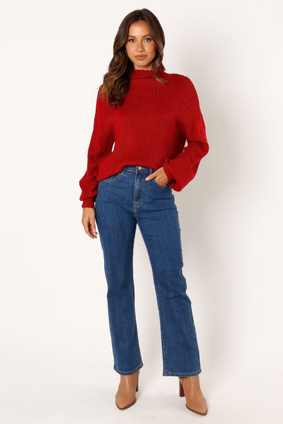 Lorelei Textured Sleeve Knit Sweater - Red