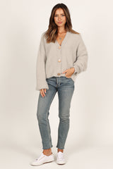 Willow Fuzzy Large Button Cardigan - Light Grey