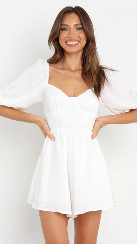 White Sweetheart Neckline Solid Romper