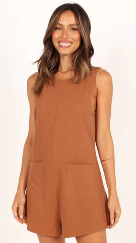 Brown Neat Sleeveless Romper