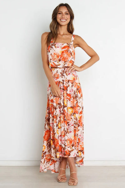 Orange Floral Midi Skirts