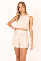 Beige Casual Solid Shorts