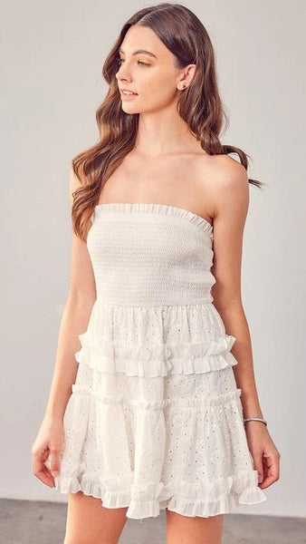 White Crochet Strapless Mini Dress