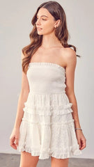 White Crochet Strapless Mini Dress
