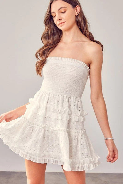 White Crochet Strapless Mini Dress