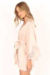 Blush Lace Trim Satin Robe