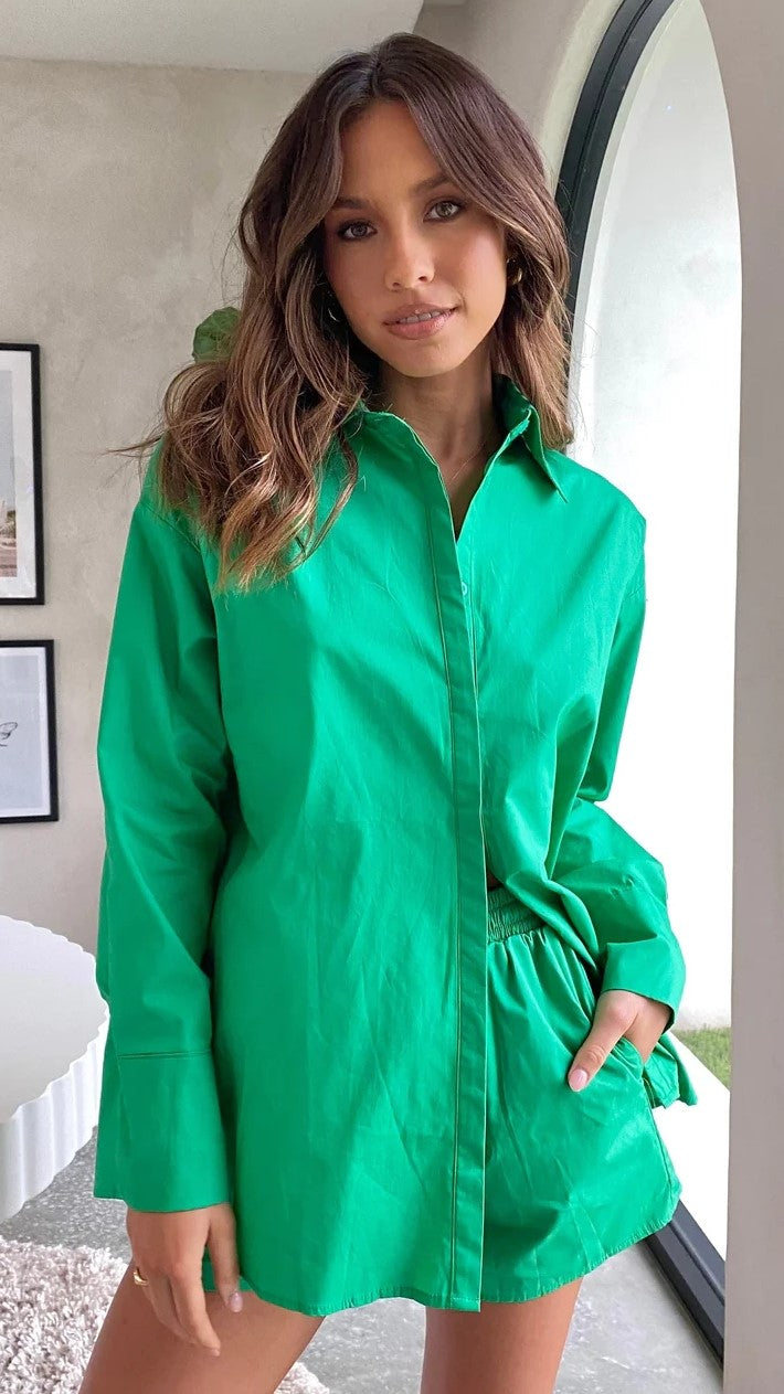 Green Oversized Button Down Shirt