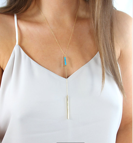 Beaded Turquoise Plated Golden Pendent Necklace