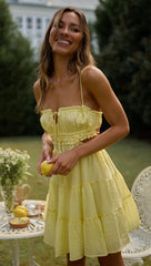 Yellow Pleated Slip Mini Dress