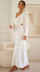 White Long Sleeves Knit Maxi Dress
