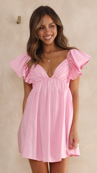 Blush Flare Cap Sleeves Mini Dress