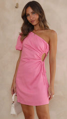 Pink One Shoulder Mini Dress