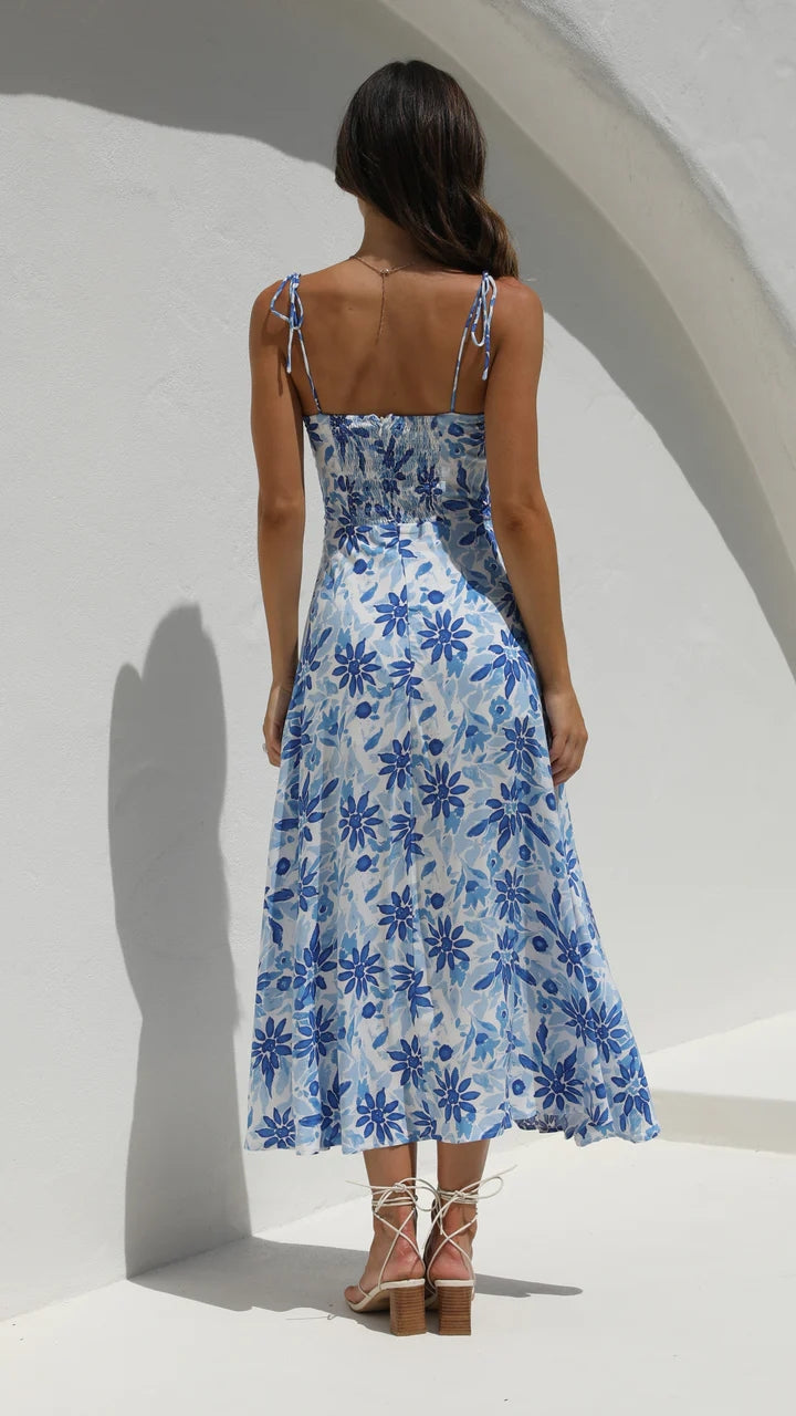 Blue Floral Slip Midi Dress