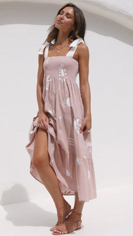 Dusty Pink Shoulder Tie Midi Dress