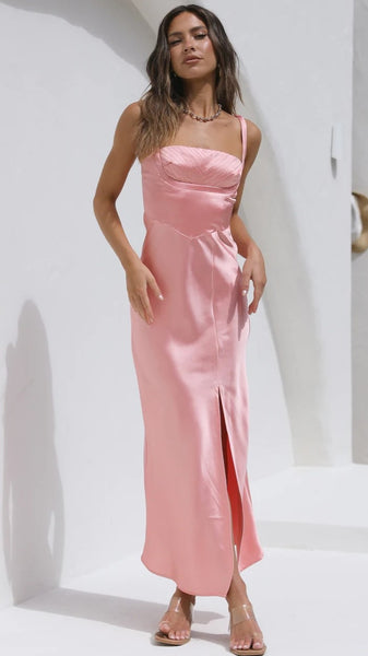 Blush Satin Slip Midi Dress