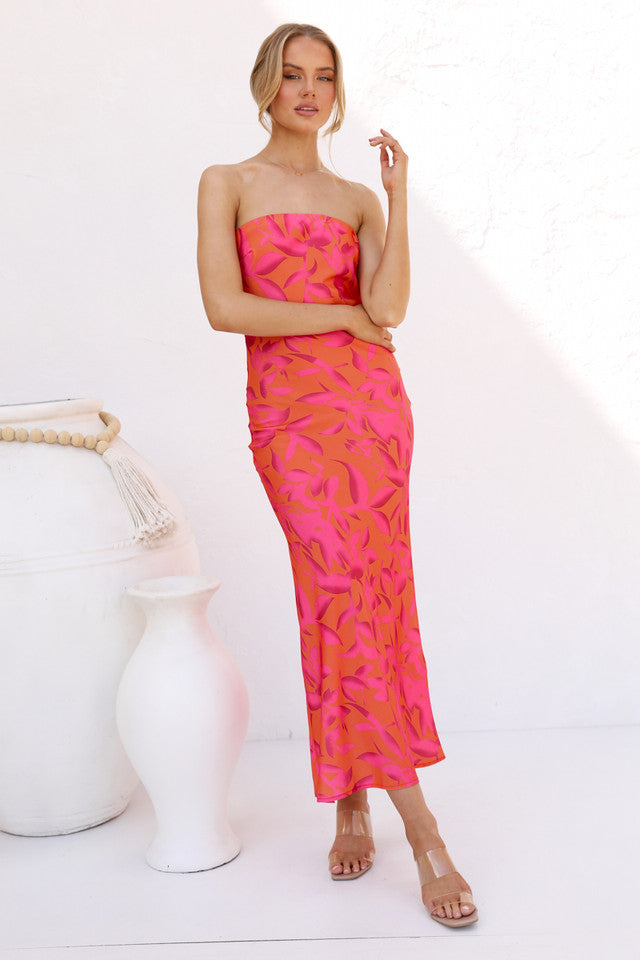 orange strapless midi dress US 6 / ORANGE OMBRE