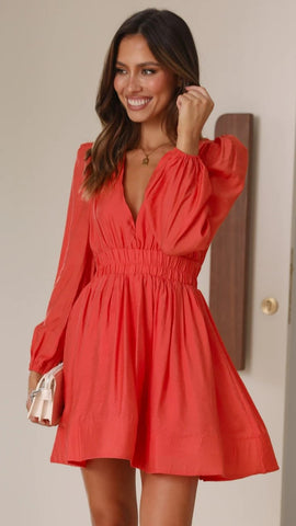 Orange Deep V Neck Mini Dress