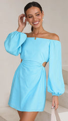 Blue Long Sleeves Mini Dress