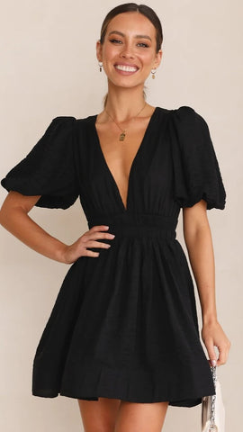 Black Plunging V Neck Mini Dress