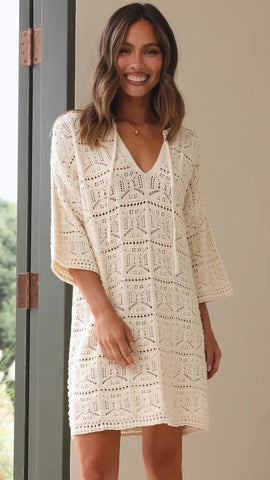 Cream Crochet Knit Mini Dress