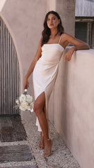 Champagne Slip Satin Midi Dress