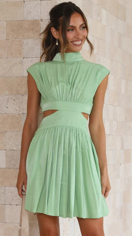 Green Cutout Waist Mini Dress