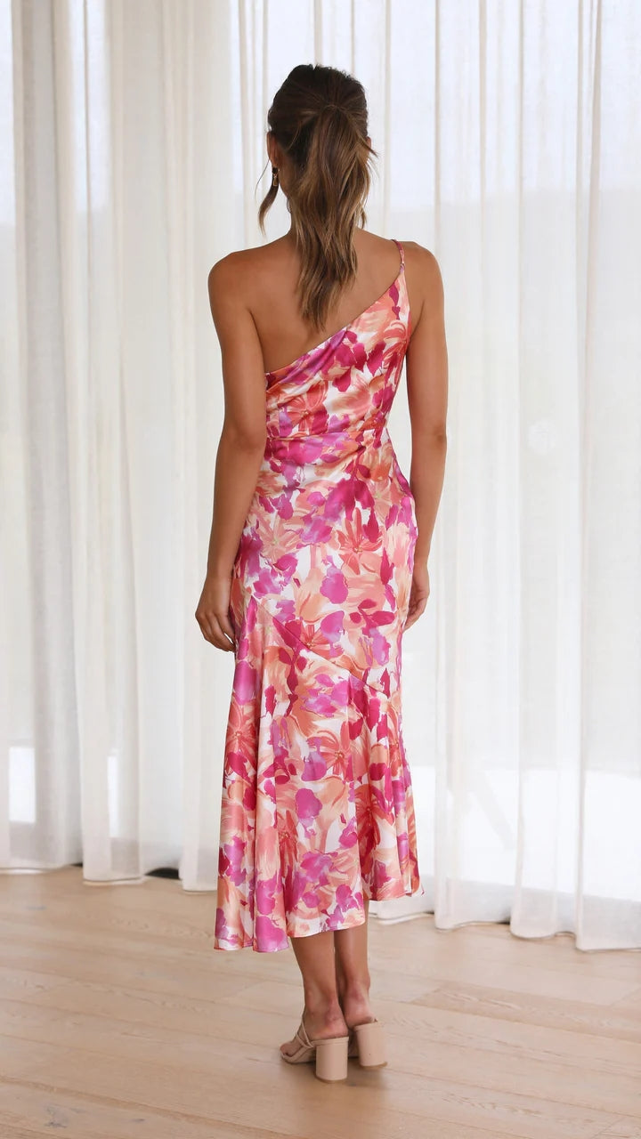 Fuchsia Pink Floral Midi Dress