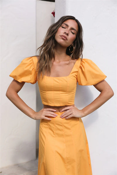 Mustard Short Sleeves Crop Top