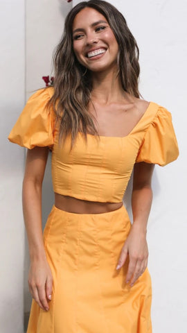 Mustard Short Sleeves Crop Top