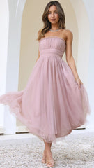 Dusty Pink Tulle Midi Dress