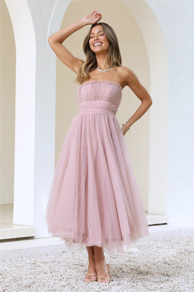 Dusty Pink Tulle Midi Dress