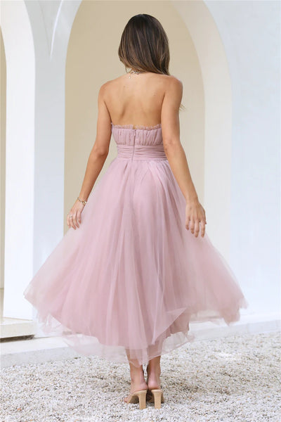 Dusty Pink Tulle Midi Dress