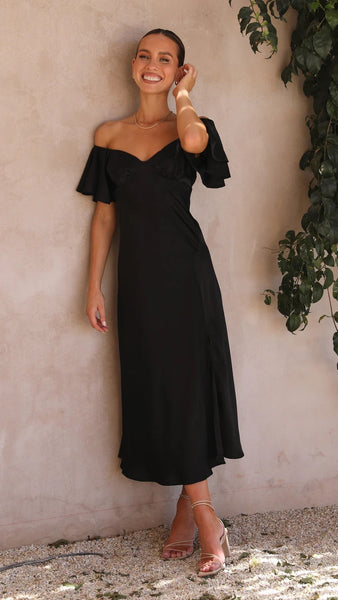 Black Off Shoulder Midi Dress