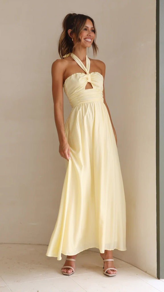 Yellow Solid Halter Maxi Dress Gabi Swimwear Yellow Solid Halter Maxi Dress Gabi Swimwear