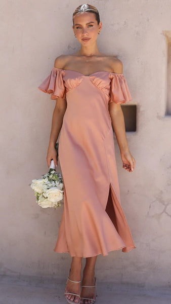 Dusty Pink Off Shoulder Midi Dress