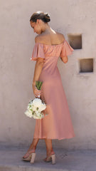 Dusty Pink Off Shoulder Midi Dress