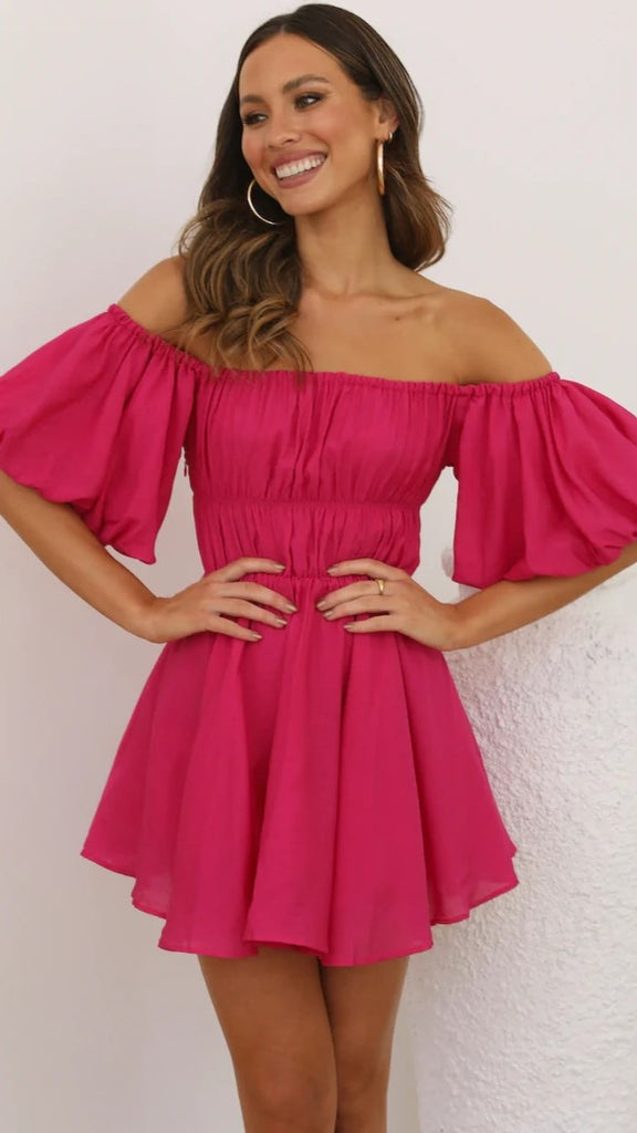Hot Pink Off Shoulder Mini Dress Gabi Swimwear Hot Pink Off Shoulder Mini Dress Gabi Swimwear