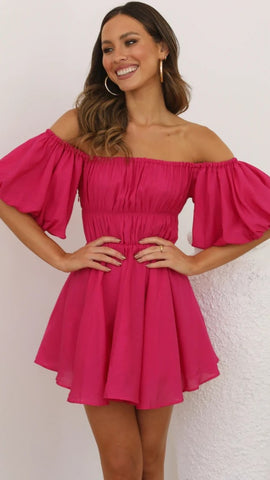 Hot Pink Off Shoulder Mini Dress