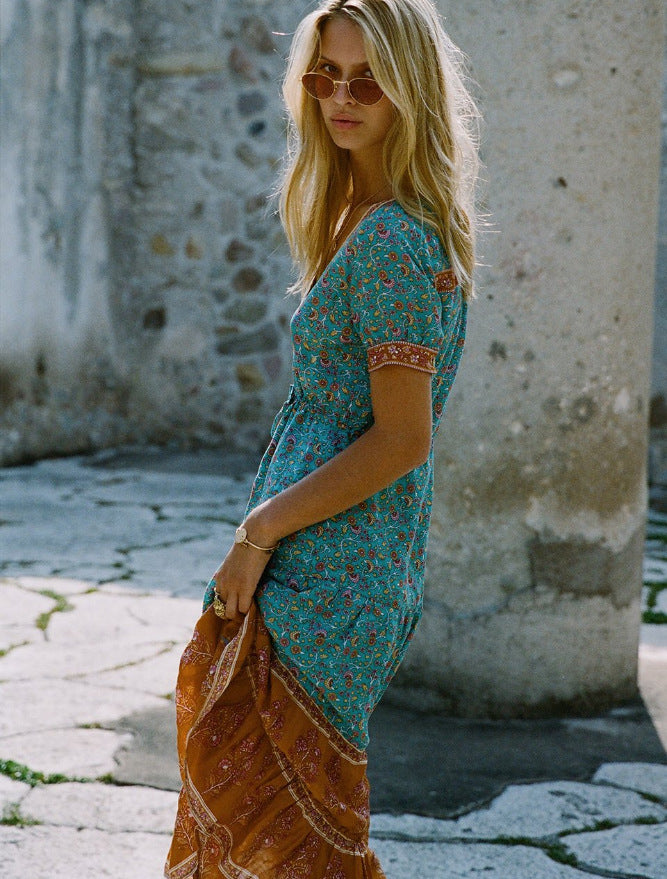 teal boho dress Boho maxi dress with long sleeves