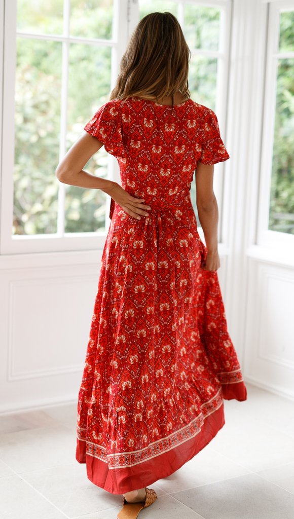 Red Floral Bohemia Sun Dress