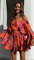 Carrot Floral Off Shoulder Withdraw Rompers