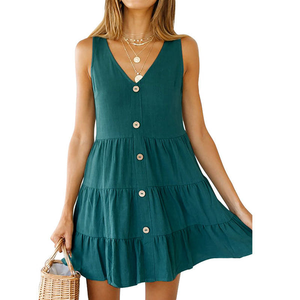 Turquoise Button Down Linen Dress