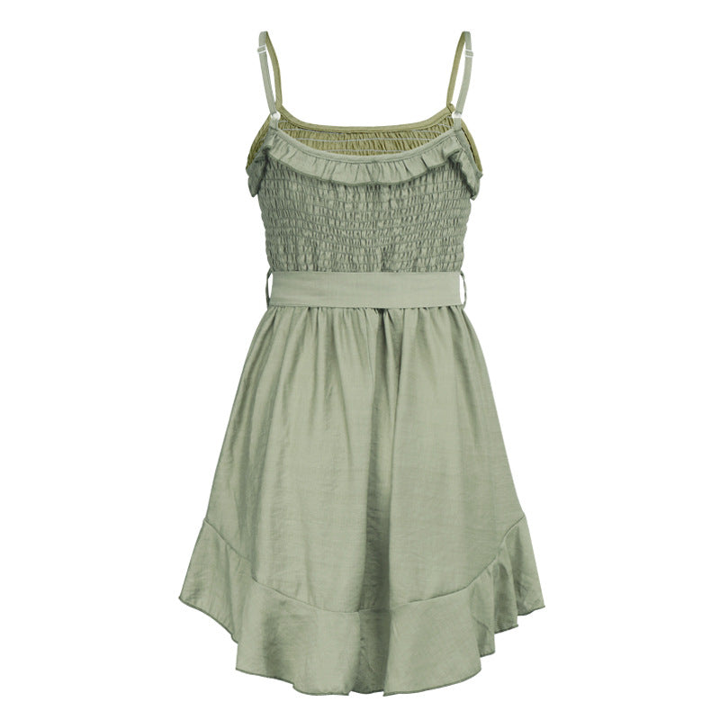 Olive Green Smocked Mini Dress Gabi Swimwear Olive Green Smocked Mini Dress Gabi Swimwear
