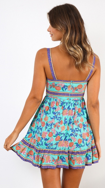 Aqua Floral Mini Skater Dress